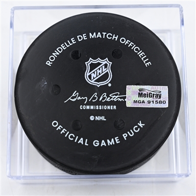 Kent Johnson - Columbus Blue Jackets - Goal Puck - December 10, 2024 vs. Philadelphia Flyers (Blue Jackets Logo)
