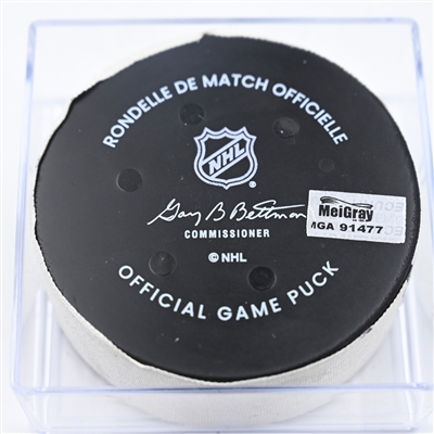 Nazem Kadri - Calgary Flames - Goal Puck - December 10, 2024 vs. Nashville Predators (Predators Logo)