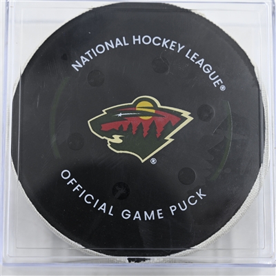 Frederick Gaudreau - Minnesota Wild - Goal Puck - December 12, 2024 vs. Edmonton Oilers (Wild Logo)