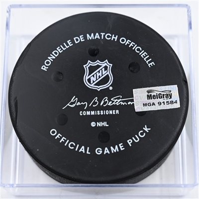 Alex Killorn - Anaheim Ducks - Goal Puck - December 14, 2024 vs. Columbus Blue Jackets (Blue Jackets Logo)