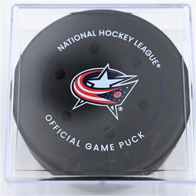 Alex Killorn - Anaheim Ducks - Goal Puck - December 14, 2024 vs. Columbus Blue Jackets (Blue Jackets Logo)