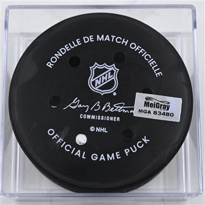 Jesperi Kotkaniemi - Carolina Hurricanes - Goal Puck - December 31, 2024 vs. Columbus Blue Jackets (Blue Jackets Logo)