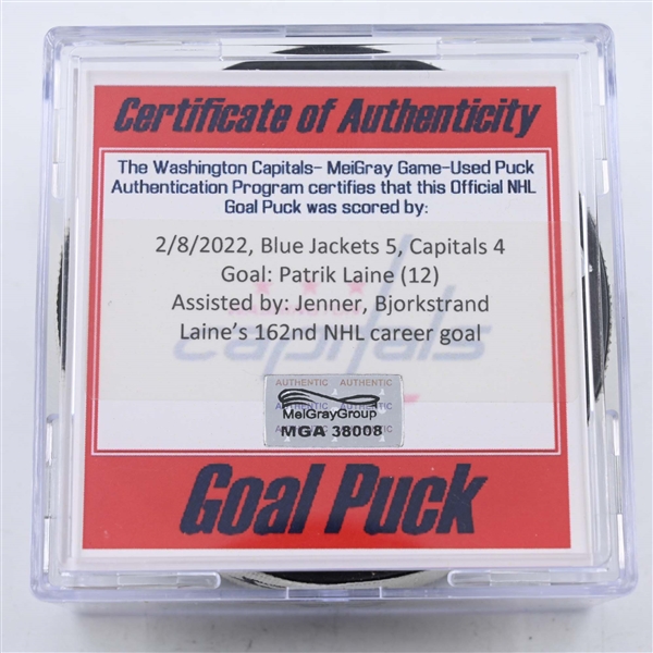 Patrik Laine - Columbus Blue Jackets - Goal Puck - February 8, 2022 vs. Washington Capitals (Capitals Logo)