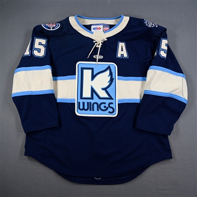 Lee Lapid - Kalamazoo Wings - Game-Issued Navy Jersey w/A - 2025 Warrior/ECHL Hockey Heritage Classic - January 18, 2025 - Autographed