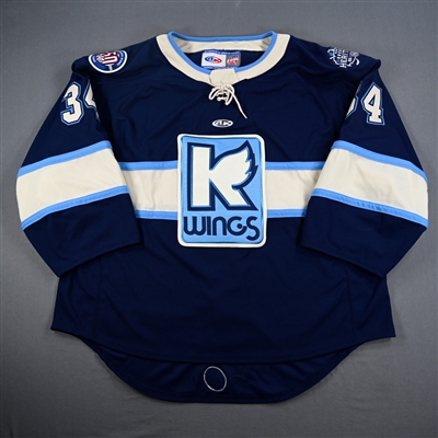 Jonathan Lemieux - Kalamazoo Wings - Game-Worn Navy Jersey - 2025 Warrior/ECHL Hockey Heritage Classic - Worn January 18, 2025 - 2nd Period, 3rd Period & Overtime - Back-Up Only - Autographed