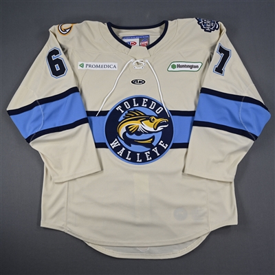 Mitchell Lewandowski - Toledo Walleye - Game-Issued Cream Jersey - 2025 Warrior/ECHL Hockey Heritage Classic - January 18, 2025