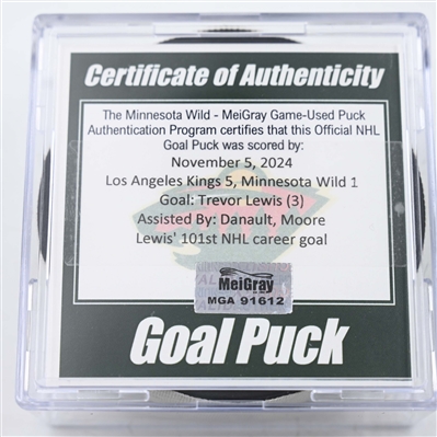 Trevor Lewis - Los Angeles Kings - Goal Puck - November 5, 2024 vs. Minnesota Wild (Wild Logo)