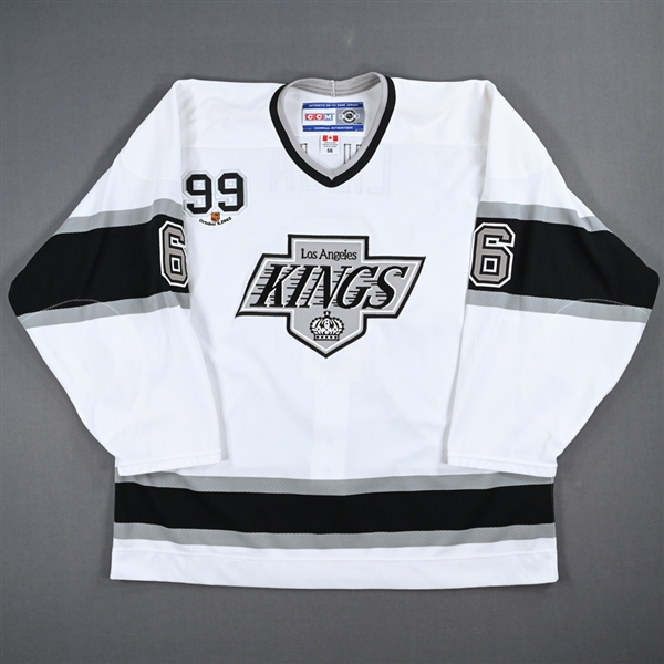 Andreas Lilja - Game-Worn White Throwback Jersey w/ Wayne Gretzky #99 Retirement Night Patch - 10/9/02 - 3rd Period