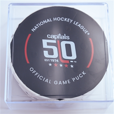 Connor McMichael - Washington Capitals - Goal Puck - December 20, 2024 vs. Carolina Hurricanes (Capitals' 50th Anniversary Logo)