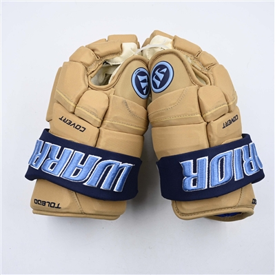 Brandon Hawkins - Toledo Walleye - Game-Worn Cream, Warrior Covert Gloves - 2025 Warrior/ECHL Hockey Heritage Classic - Worn January 18, 2025 - Autographed