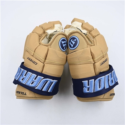 C.J. Hayes - Toledo Walleye - Game-Worn Cream, Warrior Covert Gloves - 2025 Warrior/ECHL Hockey Heritage Classic - Worn January 18, 2025 - Autographed