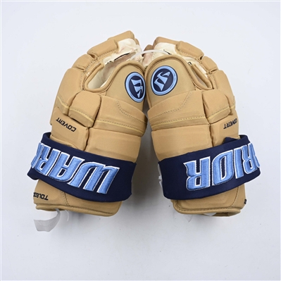 Carson Bantle - Toledo Walleye - Game-Worn Cream, Warrior Covert Gloves - 2025 Warrior/ECHL Hockey Heritage Classic - Worn January 18, 2025 - Autographed