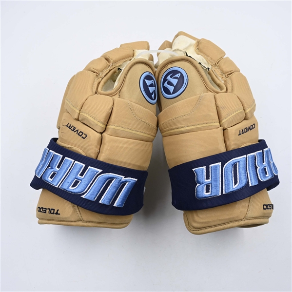 Trenton Bliss - Toledo Walleye - Game-Worn Cream, Warrior Covert Gloves - 2025 Warrior/ECHL Hockey Heritage Classic - Worn January 18, 2025 - Autographed