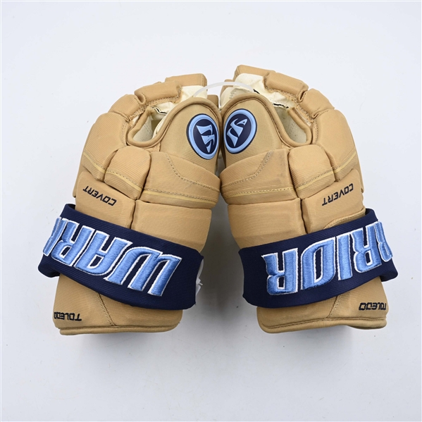 Brandon Kruse - Toledo Walleye - Game-Worn Cream, Warrior Covert Gloves - 2025 Warrior/ECHL Hockey Heritage Classic - Worn January 18, 2025 - Autographed