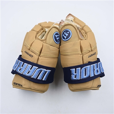 Carson Bantle - Toledo Walleye - Game-Worn Cream, Warrior Covert Gloves - 2025 Warrior/ECHL Hockey Heritage Classic - Worn January 18, 2025 - Autographed