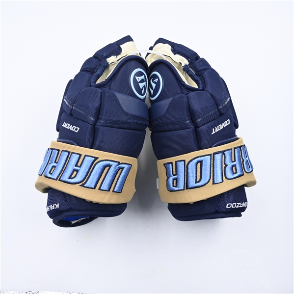 Joseph Arntsen - Kalamazoo Wings - Game-Worn Navy, Warrior Covert Gloves - 2025 Warrior/ECHL Hockey Heritage Classic - Worn January 18, 2025 - Autographed