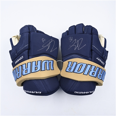 Zach Berzolla - Kalamazoo Wings - Game-Worn Navy, Warrior Covert Gloves - 2025 Warrior/ECHL Hockey Heritage Classic - Worn January 18, 2025 - Autographed