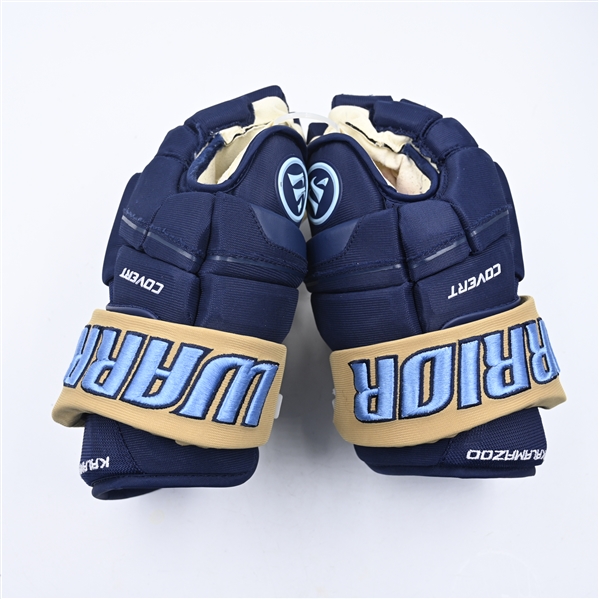 Ryan Cox - Kalamazoo Wings - Game-Worn Navy, Warrior Covert Gloves - 2025 Warrior/ECHL Hockey Heritage Classic - Worn January 18, 2025 - Autographed