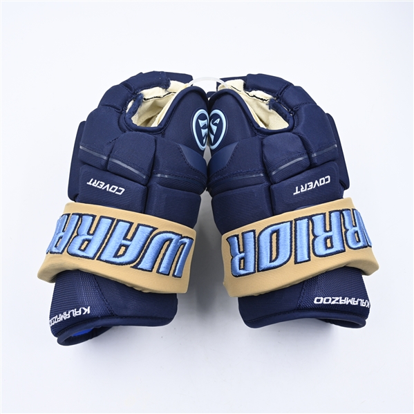 Kylor Wall - Kalamazoo Wings - Game-Worn Navy, Warrior Covert Gloves - 2025 Warrior/ECHL Hockey Heritage Classic - Worn January 18, 2025 - Autographed