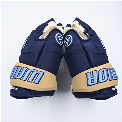 Travis Broughman - Kalamazoo Wings - Game-Worn Navy, Warrior Covert Gloves - 2025 Warrior/ECHL Hockey Heritage Classic - Worn January 18, 2025 - Autographed