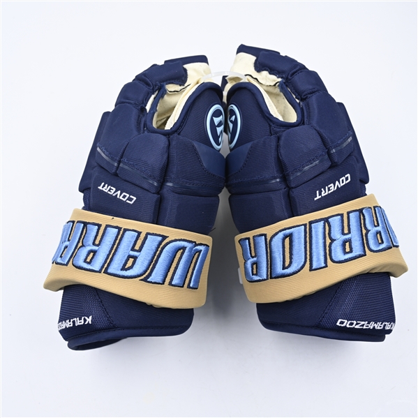 Ted Nichol - Kalamazoo Wings - Game-Worn Navy, Warrior Covert Gloves - 2025 Warrior/ECHL Hockey Heritage Classic - Worn January 18, 2025 - Autographed