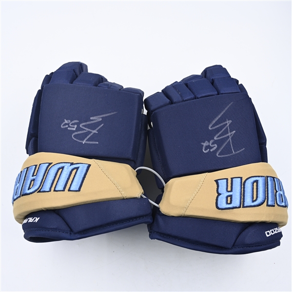 Phil Beaulieu - Kalamazoo Wings - Game-Issued Navy, Warrior Covert Gloves - 2025 Warrior/ECHL Hockey Heritage Classic - Autographed