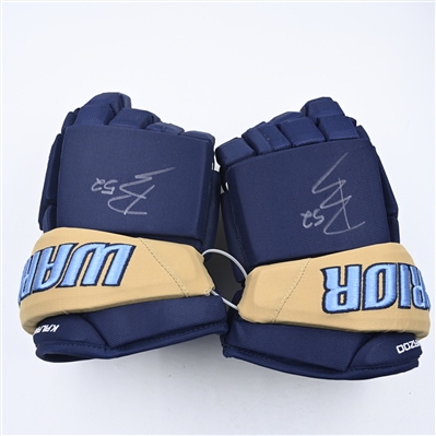 Phil Beaulieu - Kalamazoo Wings - Game-Issued Navy, Warrior Covert Gloves - 2025 Warrior/ECHL Hockey Heritage Classic - Autographed