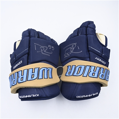 Drake Pilon - Kalamazoo Wings - Game-Worn Navy, Warrior Covert Gloves - 2025 Warrior/ECHL Hockey Heritage Classic - Worn January 18, 2025 - Autographed