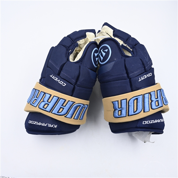 Jon Martin - Kalamazoo Wings - Game-Worn Navy, Warrior Covert Gloves - 2025 Warrior/ECHL Hockey Heritage Classic - Worn January 18, 2025 - Autographed