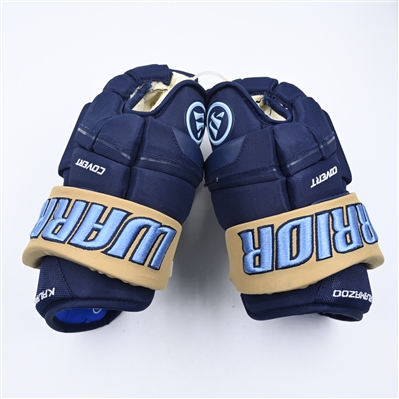 Blake Christensen - Kalamazoo Wings - Game-Issued Navy, Warrior Covert Gloves - 2025 Warrior/ECHL Hockey Heritage Classic - Autographed