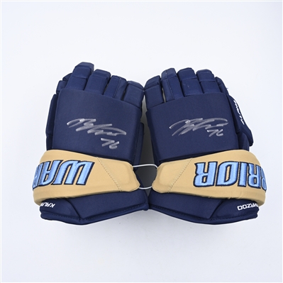 Josh Bloom - Kalamazoo Wings - Game-Worn Navy, Warrior Covert Gloves - 2025 Warrior/ECHL Hockey Heritage Classic - Worn January 18, 2025 - Autographed