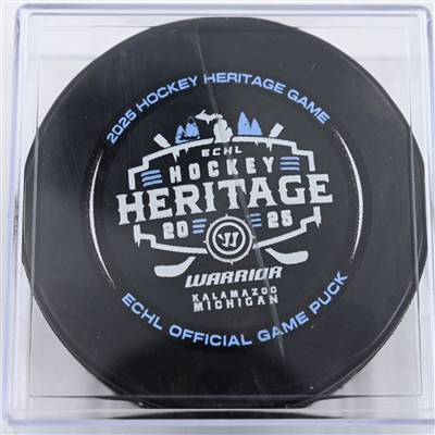 Blake Christensen - Kalamazoo Wings - Goal Puck - 2025 Warrior/ECHL Hockey Heritage Classic - January 18, 2025 vs. Toledo Walleye (2025 Heritage Classic Logo)