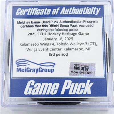 Game Puck - 2025 Warrior/ECHL Hockey Heritage Classic - January 18, 2025 vs. Toledo Walleye (2025 Heritage Classic Logo)