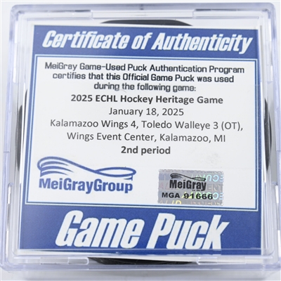 Game Puck - 2025 Warrior/ECHL Hockey Heritage Classic - January 18, 2025 vs. Toledo Walleye (2025 Heritage Classic Logo)
