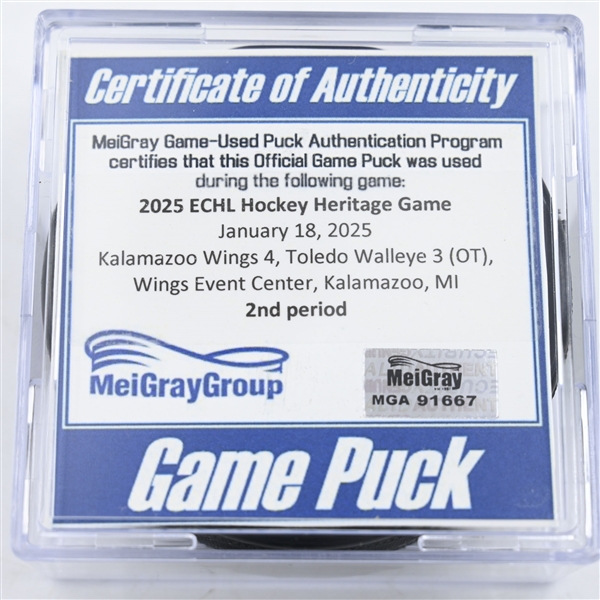 Game Puck - 2025 Warrior/ECHL Hockey Heritage Classic - January 18, 2025 vs. Toledo Walleye (2025 Heritage Classic Logo)