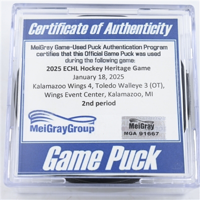 Game Puck - 2025 Warrior/ECHL Hockey Heritage Classic - January 18, 2025 vs. Toledo Walleye (2025 Heritage Classic Logo)