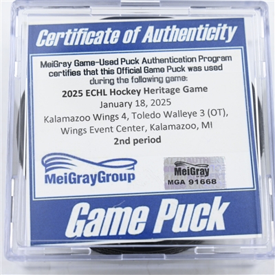 Game Puck - 2025 Warrior/ECHL Hockey Heritage Classic - January 18, 2025 vs. Toledo Walleye (2025 Heritage Classic Logo)