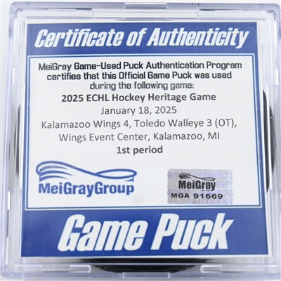 Game Puck - 2025 Warrior/ECHL Hockey Heritage Classic - January 18, 2025 vs. Toledo Walleye (2025 Heritage Classic Logo)