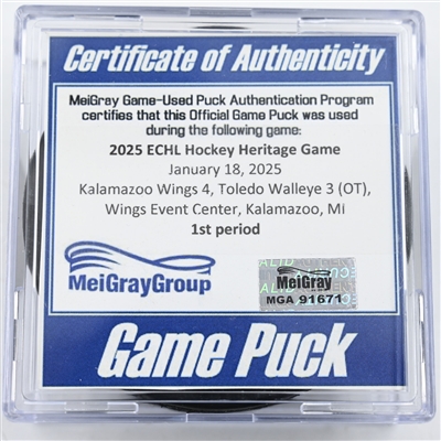 Game Puck - 2025 Warrior/ECHL Hockey Heritage Classic - January 18, 2025 vs. Toledo Walleye (2025 Heritage Classic Logo)