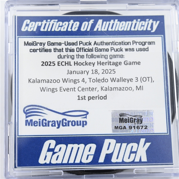 Game Puck - 2025 Warrior/ECHL Hockey Heritage Classic - January 18, 2025 vs. Toledo Walleye (2025 Heritage Classic Logo)