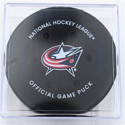 Kirill Marchenko - Columbus Blue Jackets - Goal Puck - November 29, 2024 vs. Calgary Flames (Blue Jackets Logo)