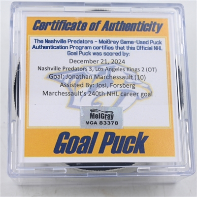 Jonathan Marchessault - Nashville Predators - Goal Puck - December 21, 2024 vs. Los Angeles Kings (Predators Logo)