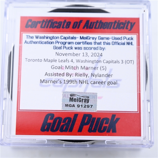 Mitch Marner - Toronto Maple Leafs - Goal Puck - November 13, 2024 vs. Washington Capitals (Capitals 50th Anniversary Logo)