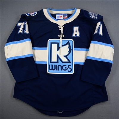 Jon Martin - Kalamazoo Wings - Game-Worn Navy Jersey - 2025 Warrior/ECHL Hockey Heritage Classic - Worn January 18, 2025 - 2nd Period, 3rd Period & Overtime - Autographed