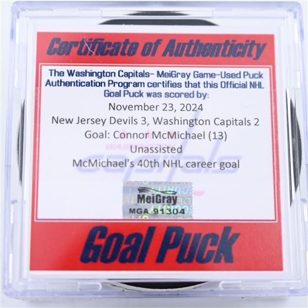 Connor McMichael - Washington Capitals - Goal Puck - November 23, 2024 vs. New Jersey Devils (Capitals 50th Anniversary Logo)