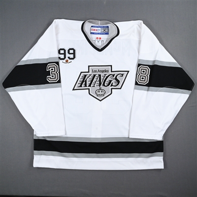 Chris McAlpine - Game-Issued White Throwback Jersey w/ Wayne Gretzky #99 Retirement Night Patch - 10/9/02 - 3rd Period