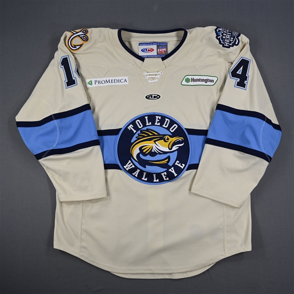 Dalton Messina - Toledo Walleye - Game-Worn Cream Jersey - 2025 Warrior/ECHL Hockey Heritage Classic - Worn January 18, 2025 - Autographed