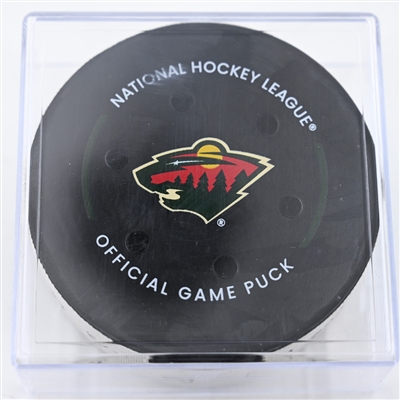 Jake Middleton - Minnesota Wild - Goal Puck - December 3, 2024 vs. Vancouver Canucks (Wild Logo)