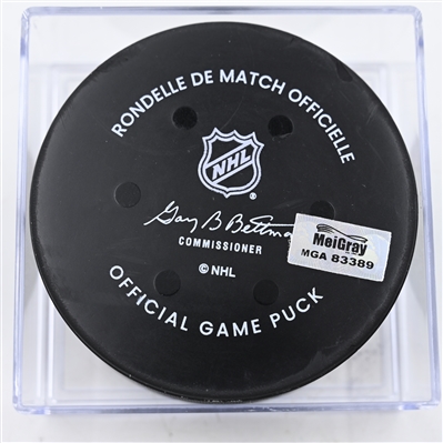 Sean Monahan - Columbus Blue Jackets - Goal Puck - December 19, 2024 vs. New Jersey Devils (Blue Jackets Logo)