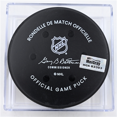 Sean Monahan - Columbus Blue Jackets - Goal Puck - December 27, 2024 vs. Boston Bruins (Blue Jackets Logo)